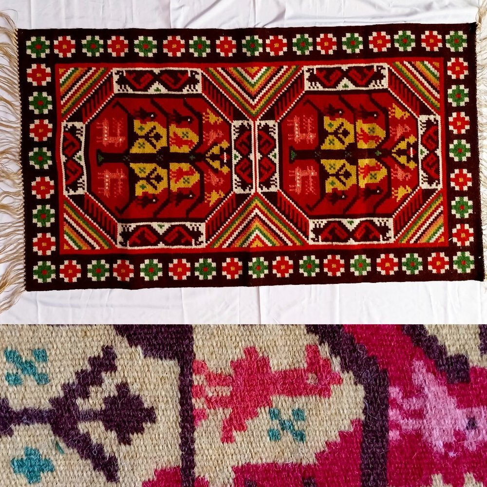 Vntg SWEDISH Tapestry Rug HAND MADE Almoge - Wool - Kilim